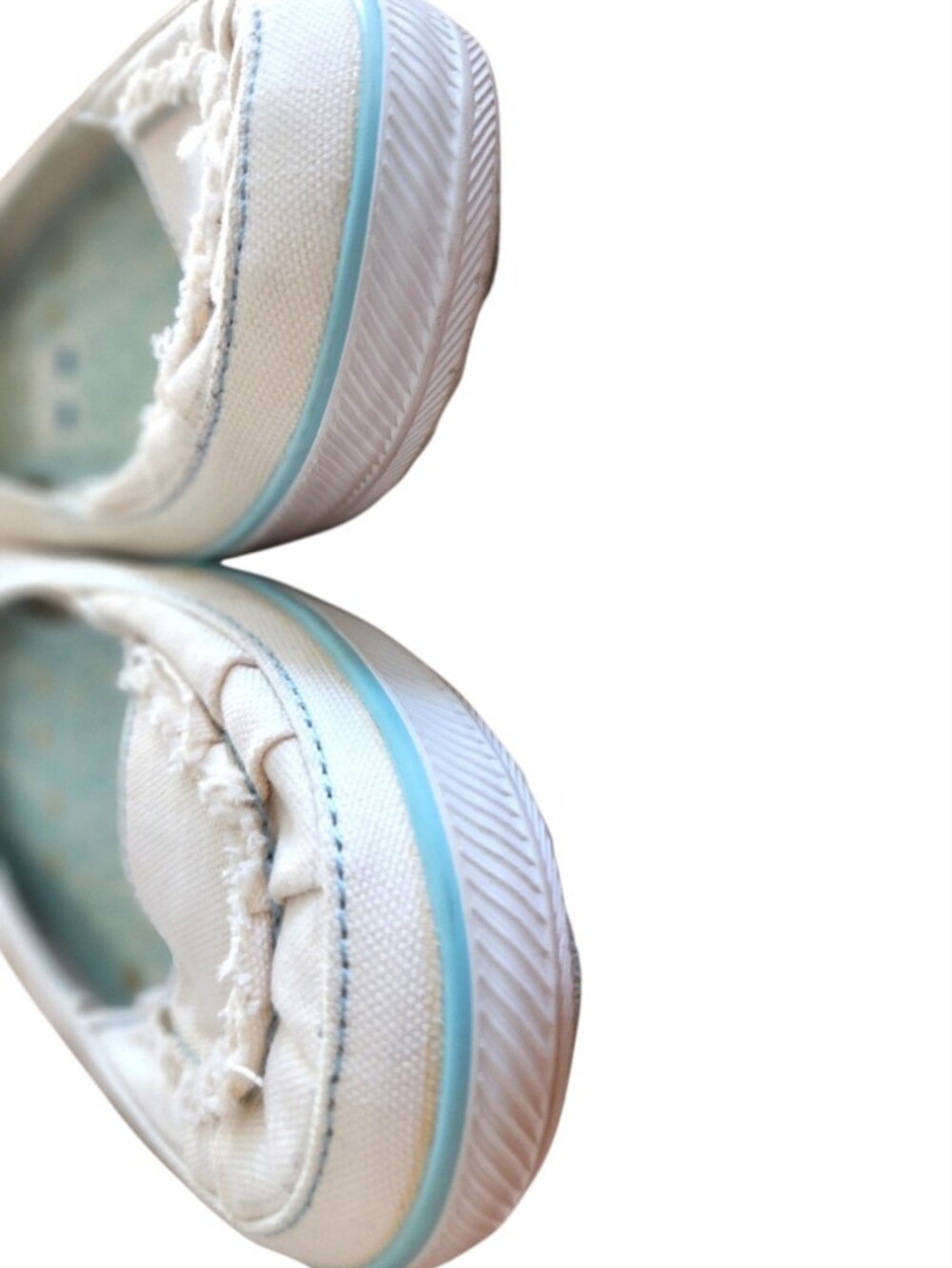 Keds Off-White Blue Canvas Distressed Ballet Flats Slip Ons VGUC Womens Size 8.5 - Picture 5 of 12